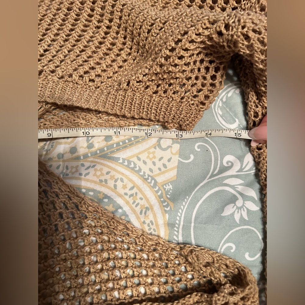 Tan Crochet Long Sleeve Knit Swim Beach Crochet Dress Cover Up - Picture 6 of 10